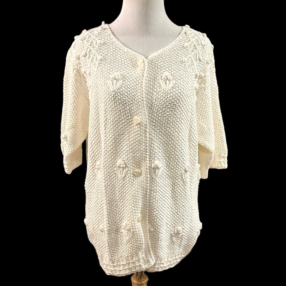 VINTAGE MARISA CHRISTINA HAND KNITTED OVERSIZED CARDIGAN IVORY WHITE SIZE MP